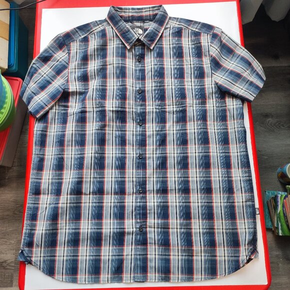 The North Face short sleeve button down shirt grey plaid men's size XXL - Picture 1 of 6
